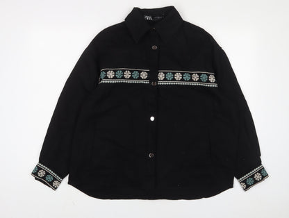 Womens UK Size XS Zara Black Basic Button-Up