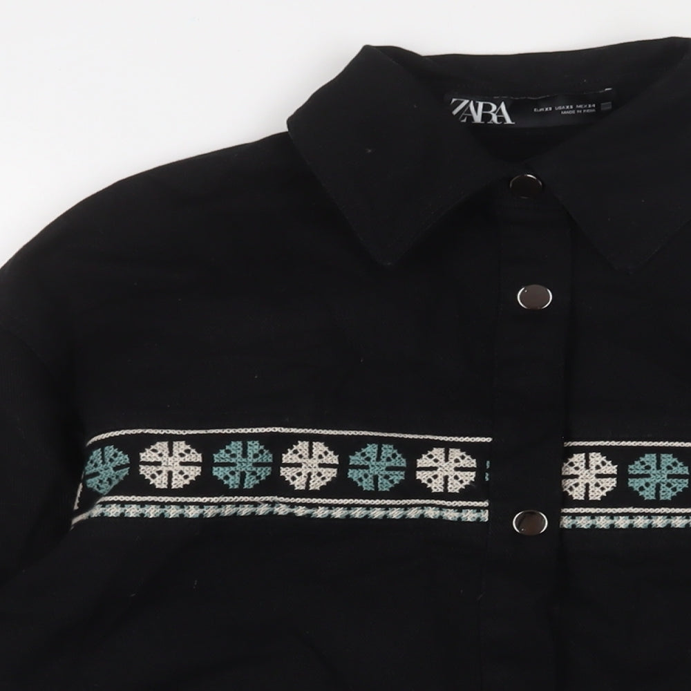 Womens UK Size XS Zara Black Basic Button-Up