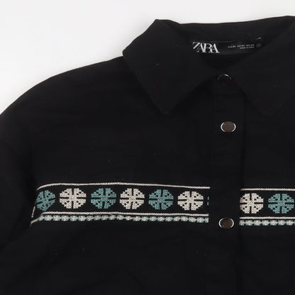 Womens UK Size XS Zara Black Basic Button-Up