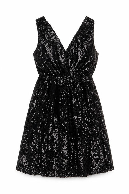 Boohoo Womens Black Polyester A-Line Size 10 V-Neck Zip - Sequins
