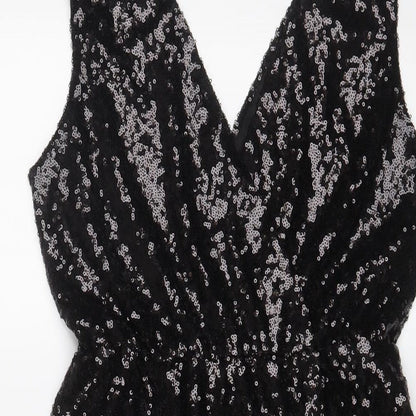 Boohoo Womens Black Polyester A-Line Size 10 V-Neck Zip - Sequins