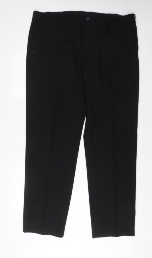 Marks and Spencer Mens Black Polyester Trousers Size 44 in L35 in Regular Hook & Eye - Long Leg, Pockets