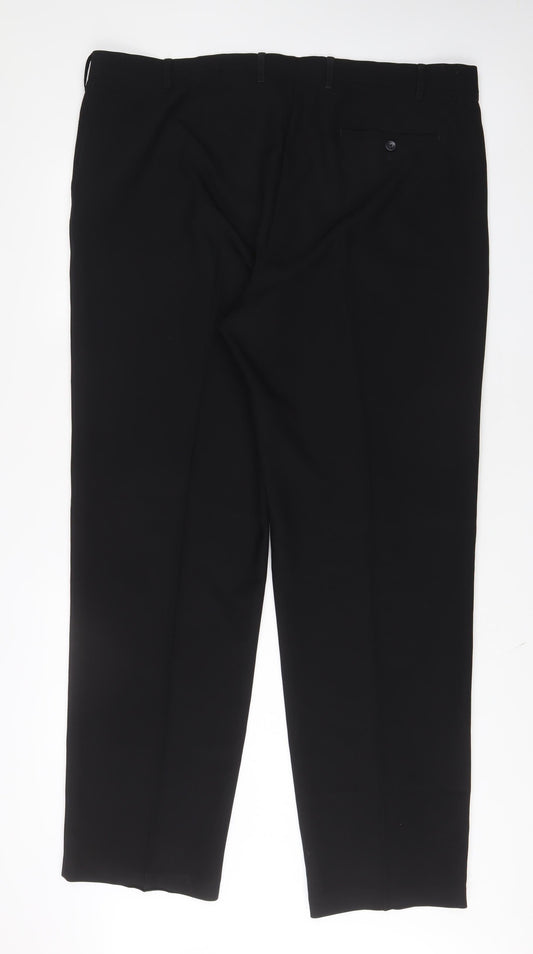 Marks and Spencer Mens Black Polyester Trousers Size 44 in L35 in Regular Hook & Eye - Long Leg, Pockets