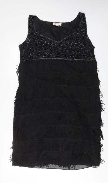 Glamorous Womens Black Polyester Sheath Size 18 V-Neck Zip - Beaded