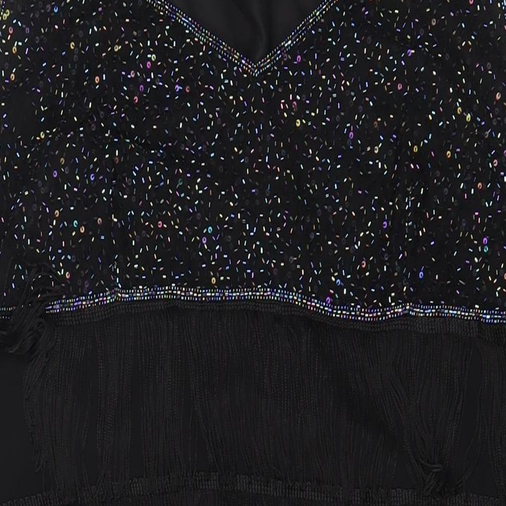 Glamorous Womens Black Polyester Sheath Size 18 V-Neck Zip - Beaded