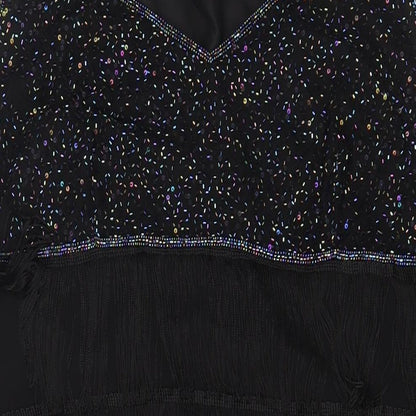 Glamorous Womens Black Polyester Sheath Size 18 V-Neck Zip - Beaded