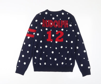 Pepperts Boys Blue Crew Neck Geometric Acrylic Pullover Jumper Size 10-11 Years Pullover - Rudolph