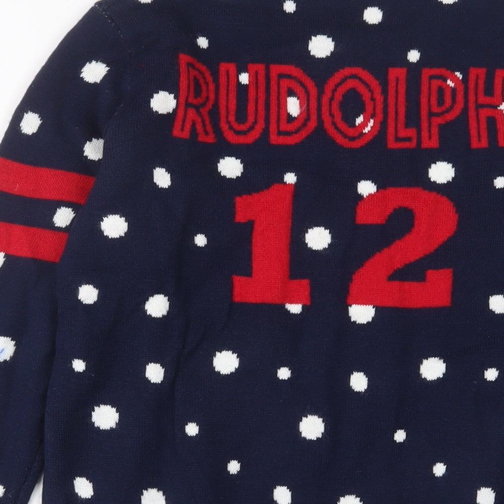 Pepperts Boys Blue Crew Neck Geometric Acrylic Pullover Jumper Size 10-11 Years Pullover - Rudolph