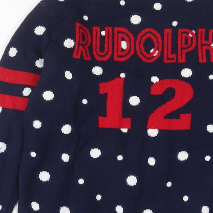 Pepperts Boys Blue Crew Neck Geometric Acrylic Pullover Jumper Size 10-11 Years Pullover - Rudolph