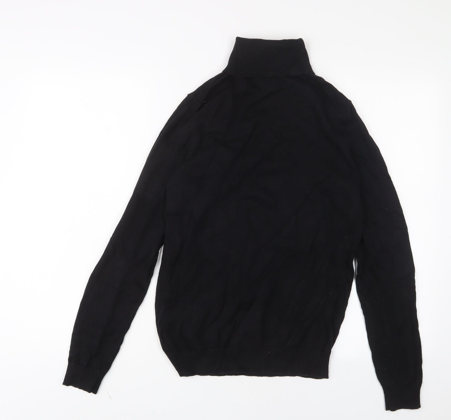 New Look Mens Black Roll Neck Cotton Pullover Jumper Size S Long Sleeve