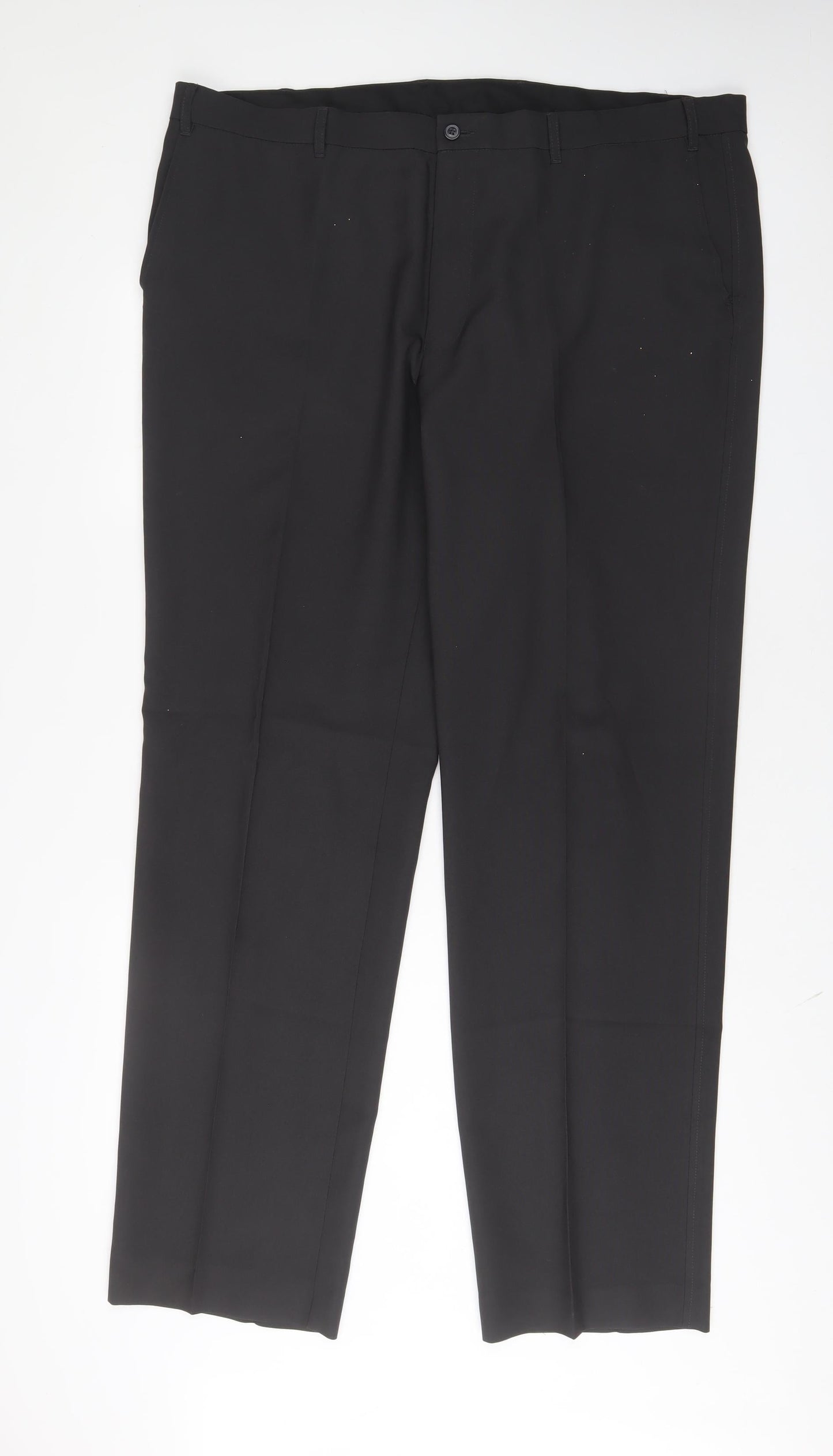 Marks and Spencer Mens Black Polyester Trousers Size 44 in L35 in Regular Button