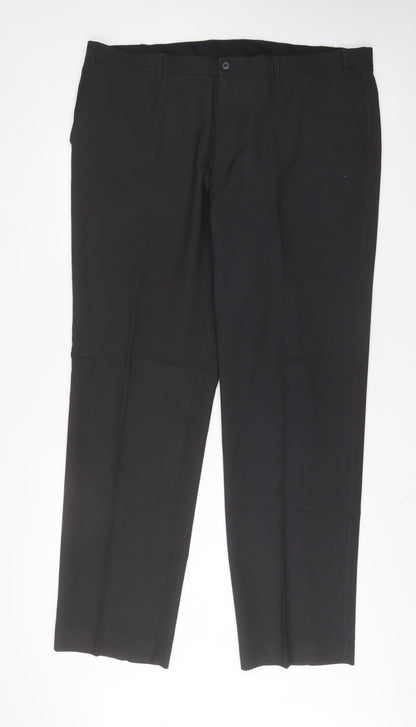Marks and Spencer Mens Black Polyester Trousers Size 44 in L35 in Regular Button