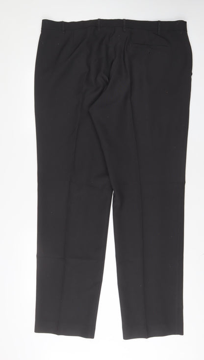 Marks and Spencer Mens Black Polyester Trousers Size 44 in L35 in Regular Button