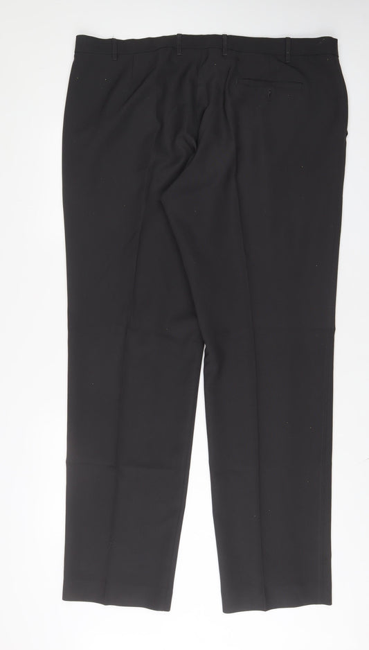 Marks and Spencer Mens Black Polyester Trousers Size 44 in L35 in Regular Button