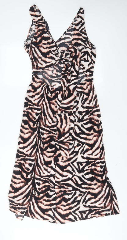 Marks and Spencer Womens Multicoloured Animal Print Viscose A-Line Size 16 V-Neck Pullover