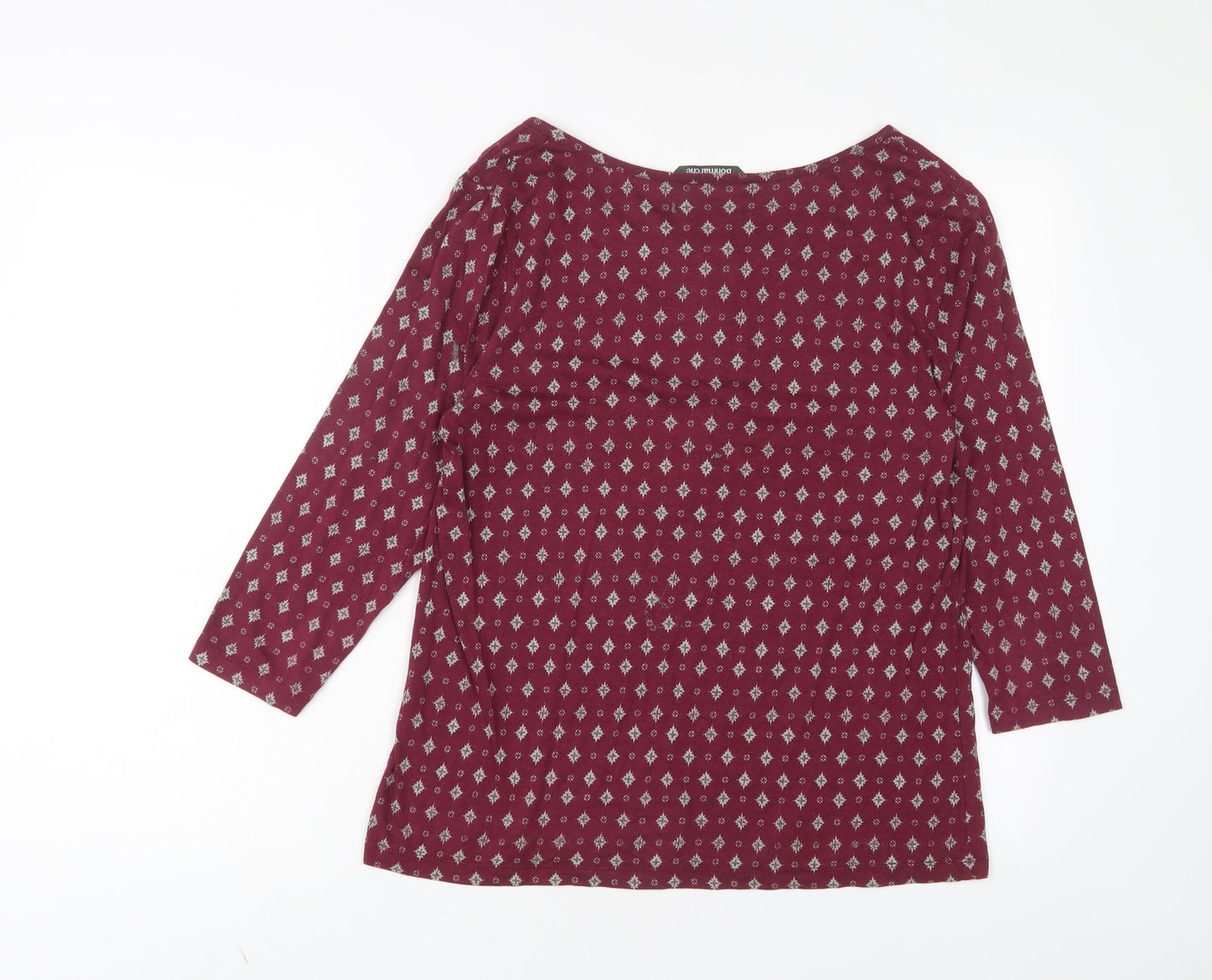 Bonmarché Womens Red Argyle/Diamond Cotton Basic T-Shirt Size 14 Boat Neck - Embroidered