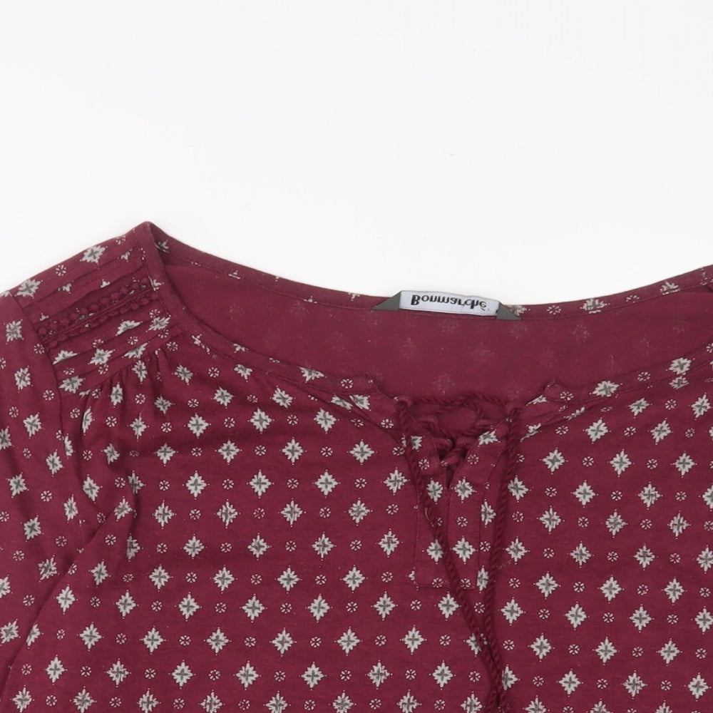 Bonmarché Womens Red Argyle/Diamond Cotton Basic T-Shirt Size 14 Boat Neck - Embroidered