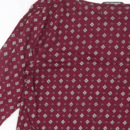 Bonmarché Womens Red Argyle/Diamond Cotton Basic T-Shirt Size 14 Boat Neck - Embroidered