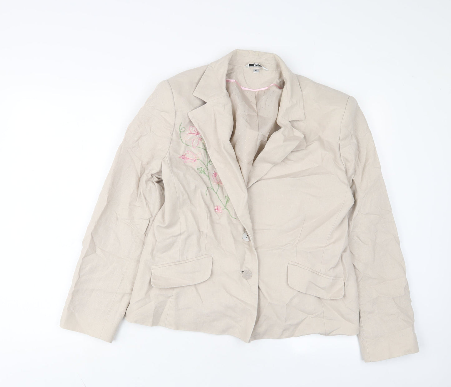 Klass Womens Beige Floral Jacket Size 16 Button - Sequins