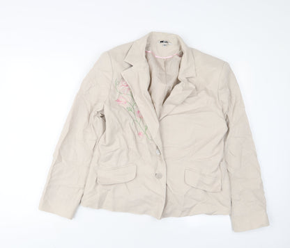 Klass Womens Beige Floral Jacket Size 16 Button - Sequins