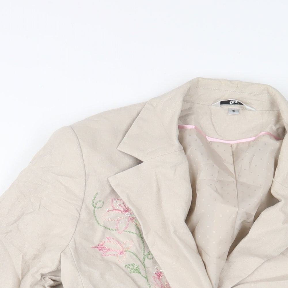 Klass Womens Beige Floral Jacket Size 16 Button - Sequins