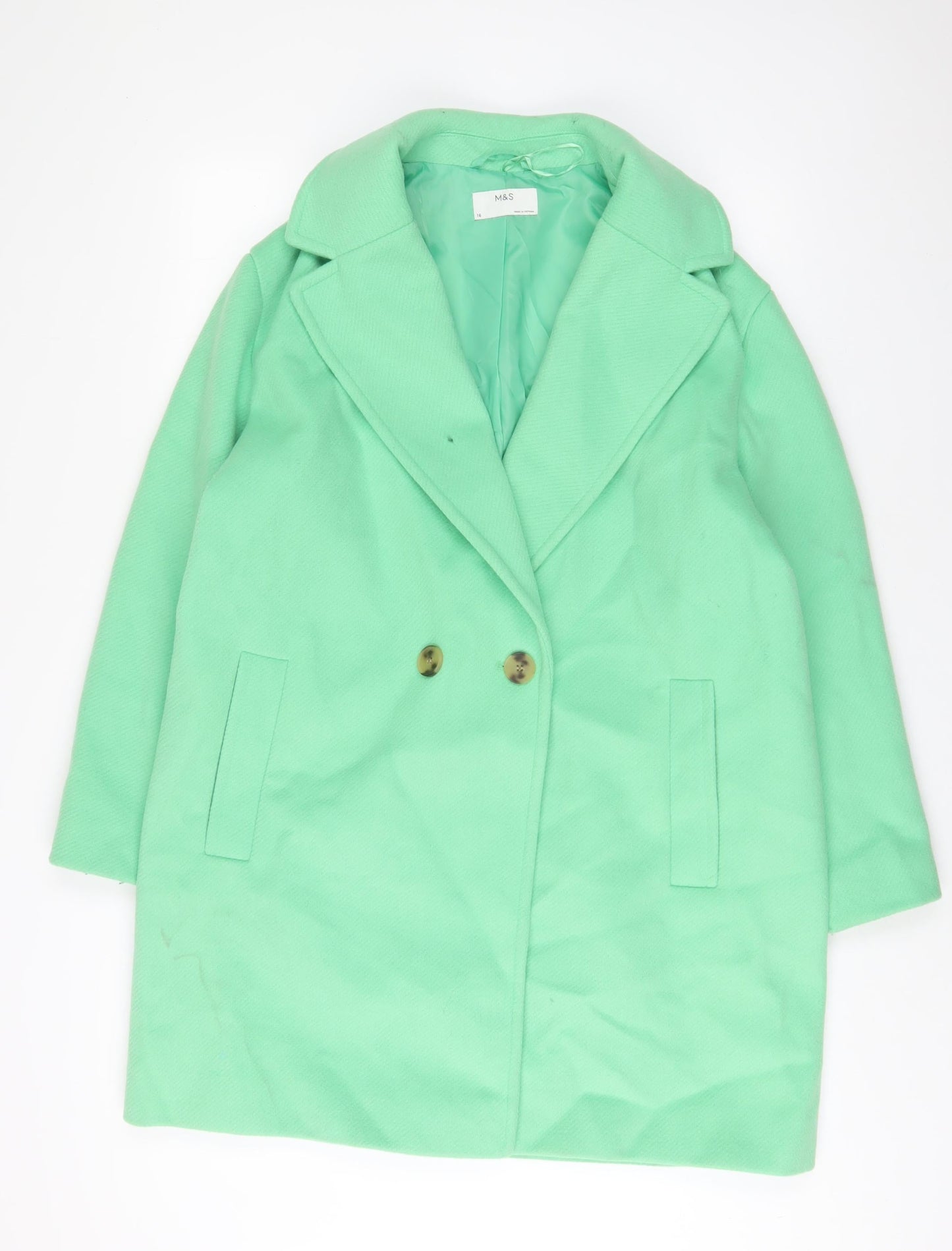 Womens UK Size 16 MARKS AND Green Overcoat