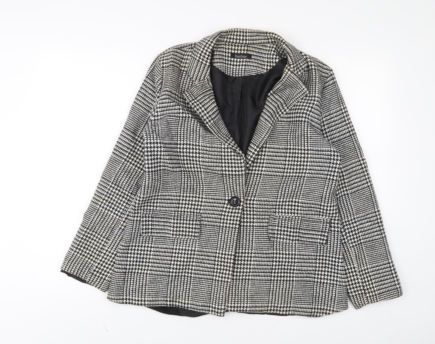 Boohoo Womens White Herringbone Jacket Size 12 Button