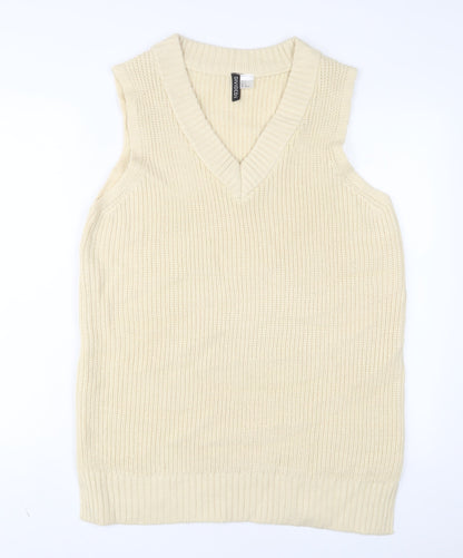 H&M Womens Ivory Acrylic Jumper Dress Size S V-Neck Pullover