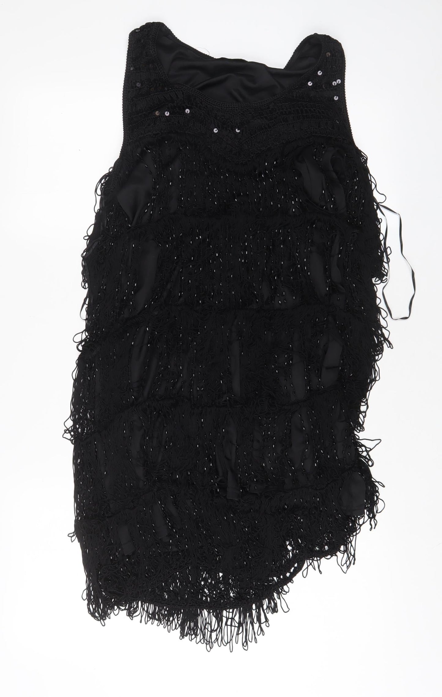 Marks and Spencer Womens Black Polyester Sheath Size 18 V-Neck Pullover - Sequins, Tassled