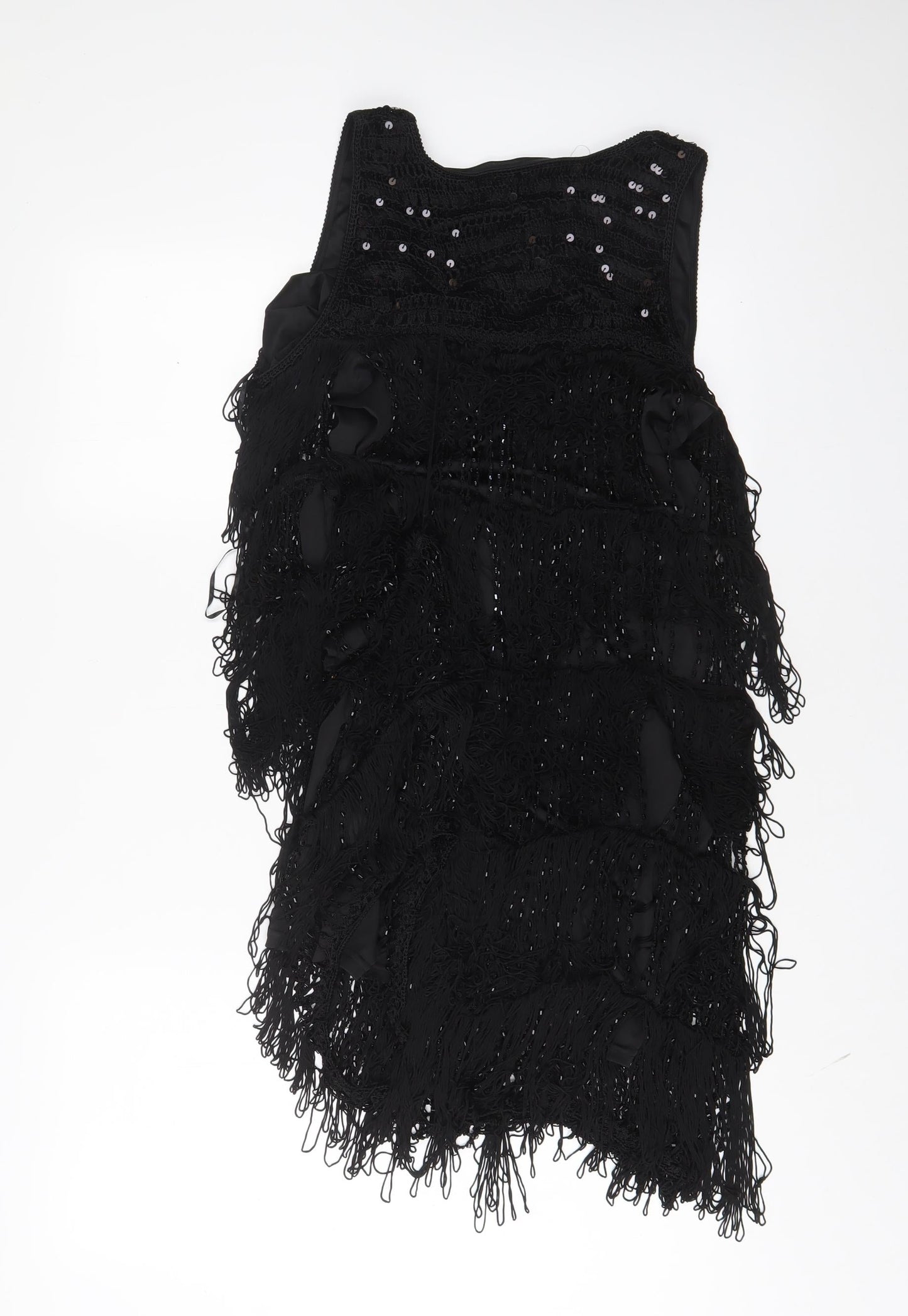 Marks and Spencer Womens Black Polyester Sheath Size 18 V-Neck Pullover - Sequins, Tassled