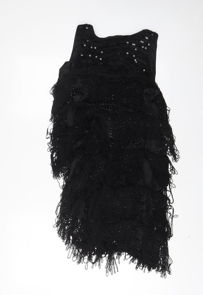 Marks and Spencer Womens Black Polyester Sheath Size 18 V-Neck Pullover - Sequins, Tassled