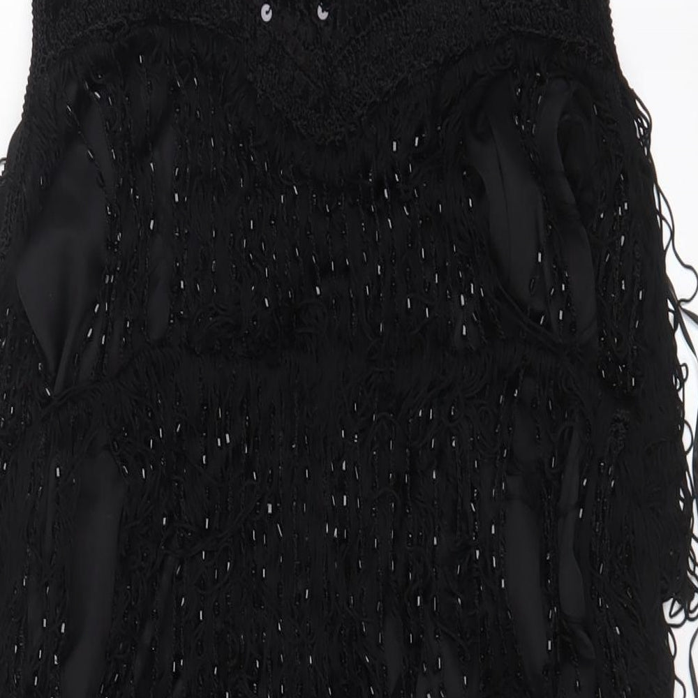 Marks and Spencer Womens Black Polyester Sheath Size 18 V-Neck Pullover - Sequins, Tassled