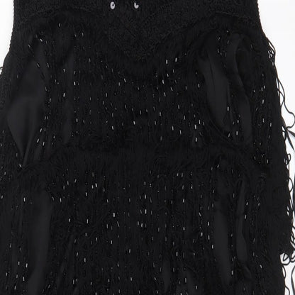 Marks and Spencer Womens Black Polyester Sheath Size 18 V-Neck Pullover - Sequins, Tassled