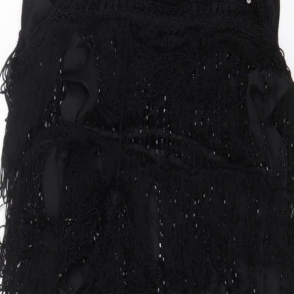 Marks and Spencer Womens Black Polyester Sheath Size 18 V-Neck Pullover - Sequins, Tassled