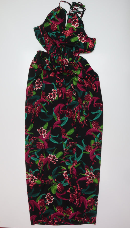 Boohoo Womens Multicoloured Floral Polyester Maxi Size 12 Halter Tie