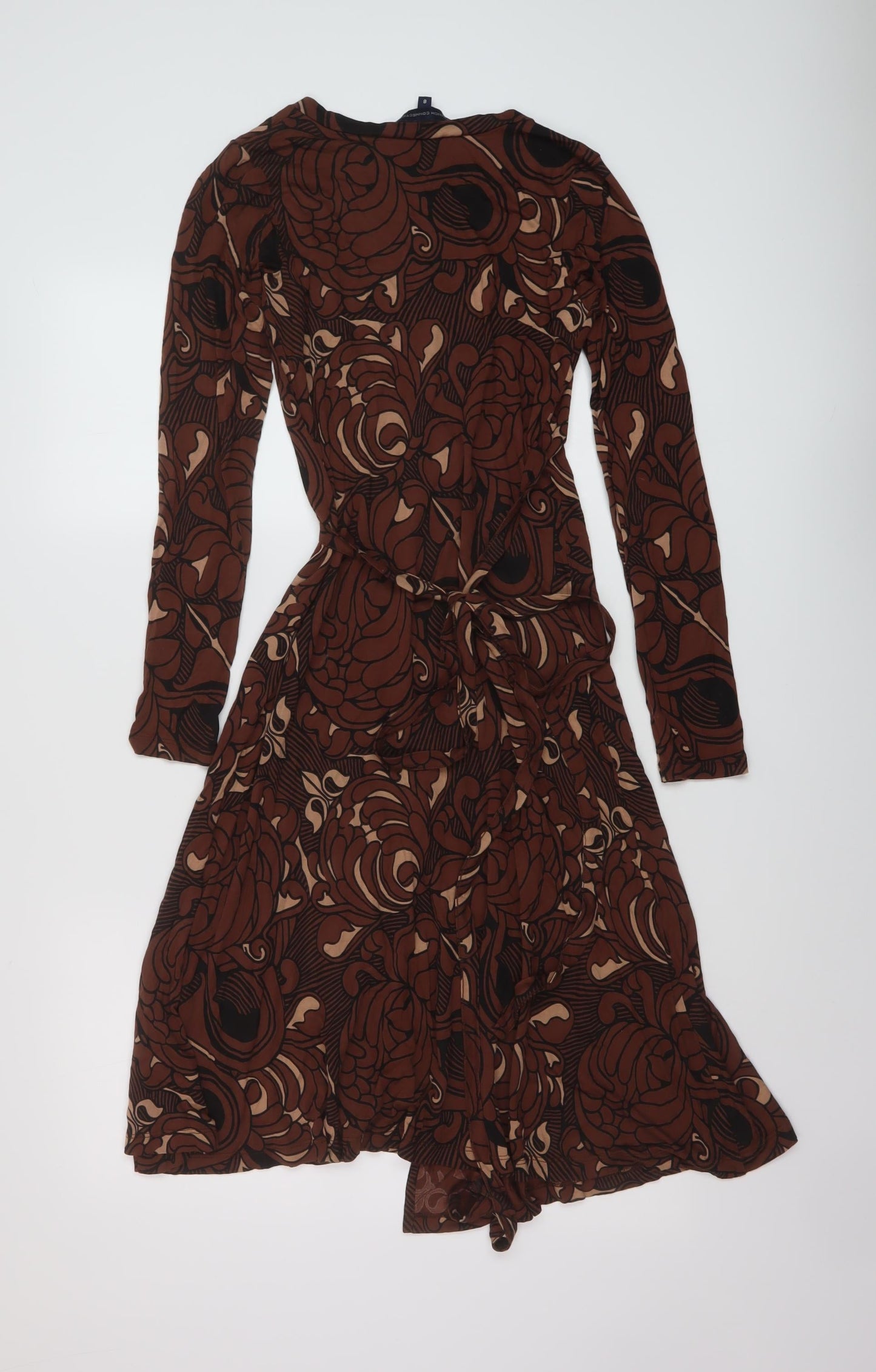 French Connection Womens Brown Geometric Viscose Wrap Dress Size 8 V-Neck Tie