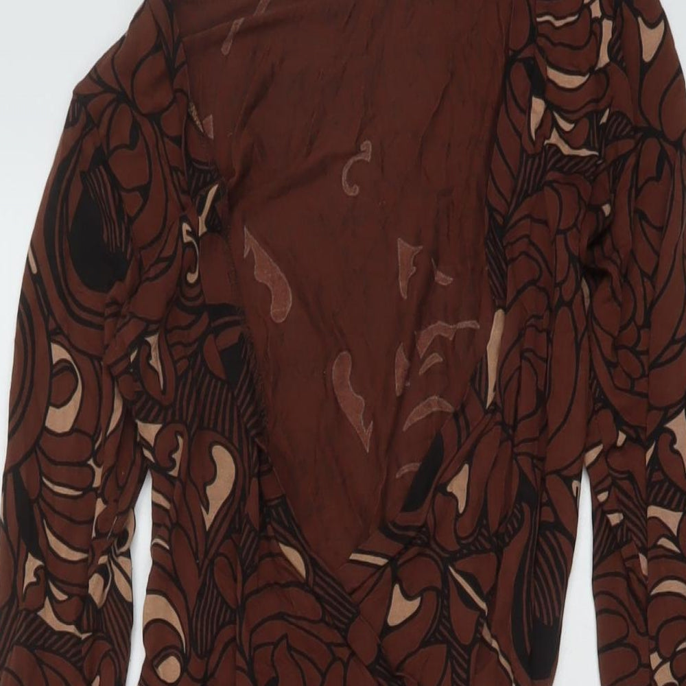 French Connection Womens Brown Geometric Viscose Wrap Dress Size 8 V-Neck Tie