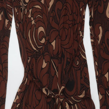French Connection Womens Brown Geometric Viscose Wrap Dress Size 8 V-Neck Tie