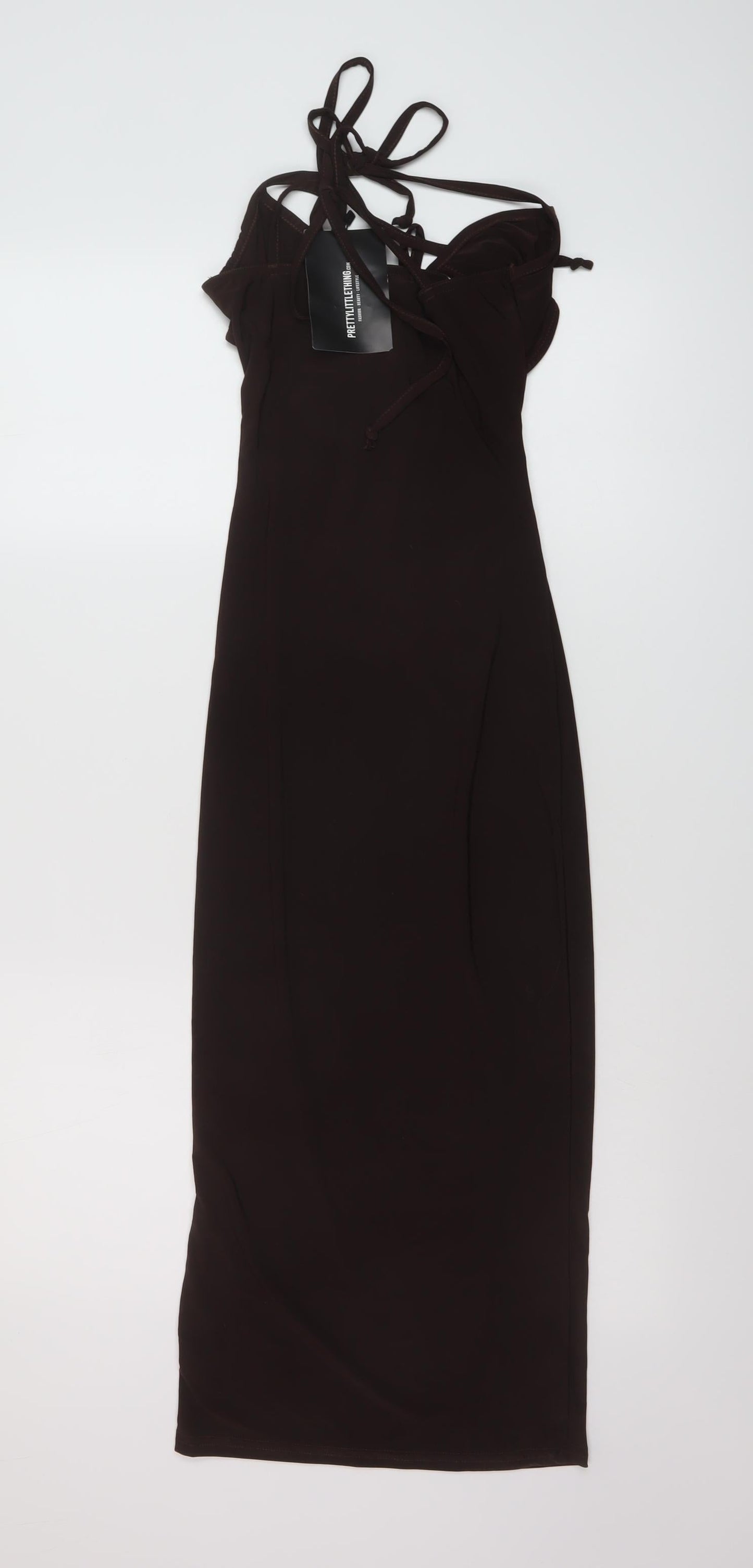 PRETTYLITTLETHING Womens Brown Polyester Bodycon Size 8 V-Neck Pullover