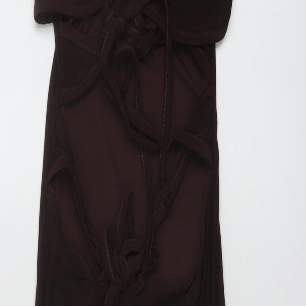 PRETTYLITTLETHING Womens Brown Polyester Bodycon Size 8 V-Neck Pullover