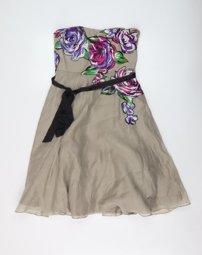 Coast Womens Beige Polyester Skater Dress Size 12 Off the Shoulder Zip