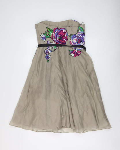 Coast Womens Beige Polyester Skater Dress Size 12 Off the Shoulder Zip