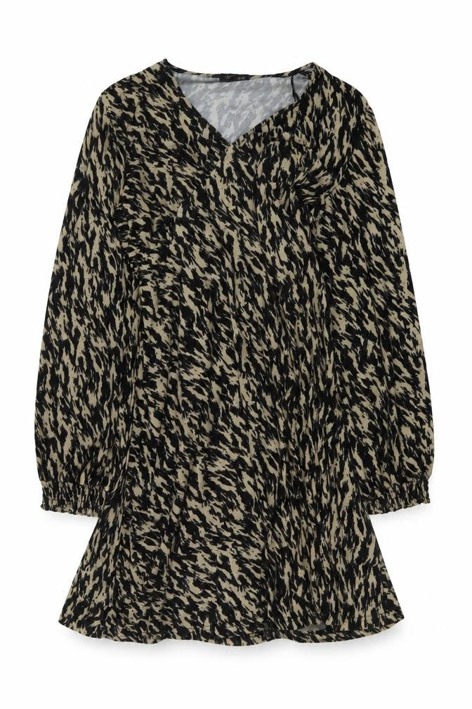 QED London Womens Brown Animal Print Polyester A-Line Size 12 V-Neck Pullover