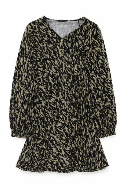 QED London Womens Brown Animal Print Polyester A-Line Size 12 V-Neck Pullover