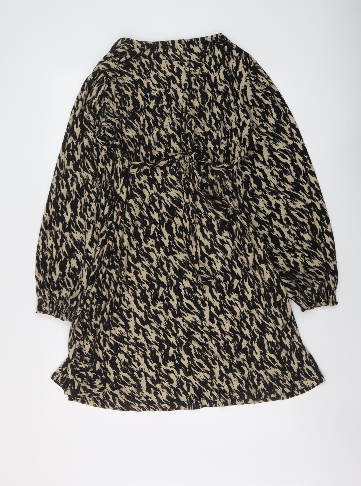 QED London Womens Brown Animal Print Polyester A-Line Size 12 V-Neck Pullover