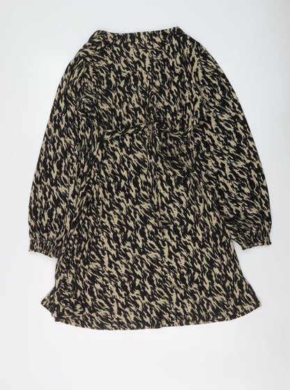 QED London Womens Brown Animal Print Polyester A-Line Size 12 V-Neck Pullover