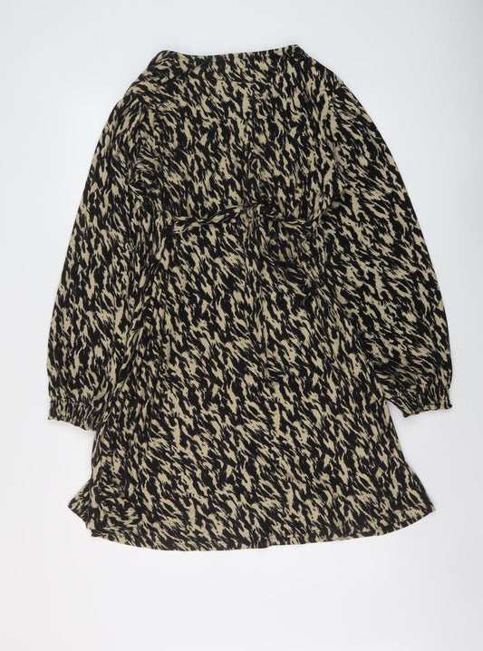 QED London Womens Brown Animal Print Polyester A-Line Size 12 V-Neck Pullover