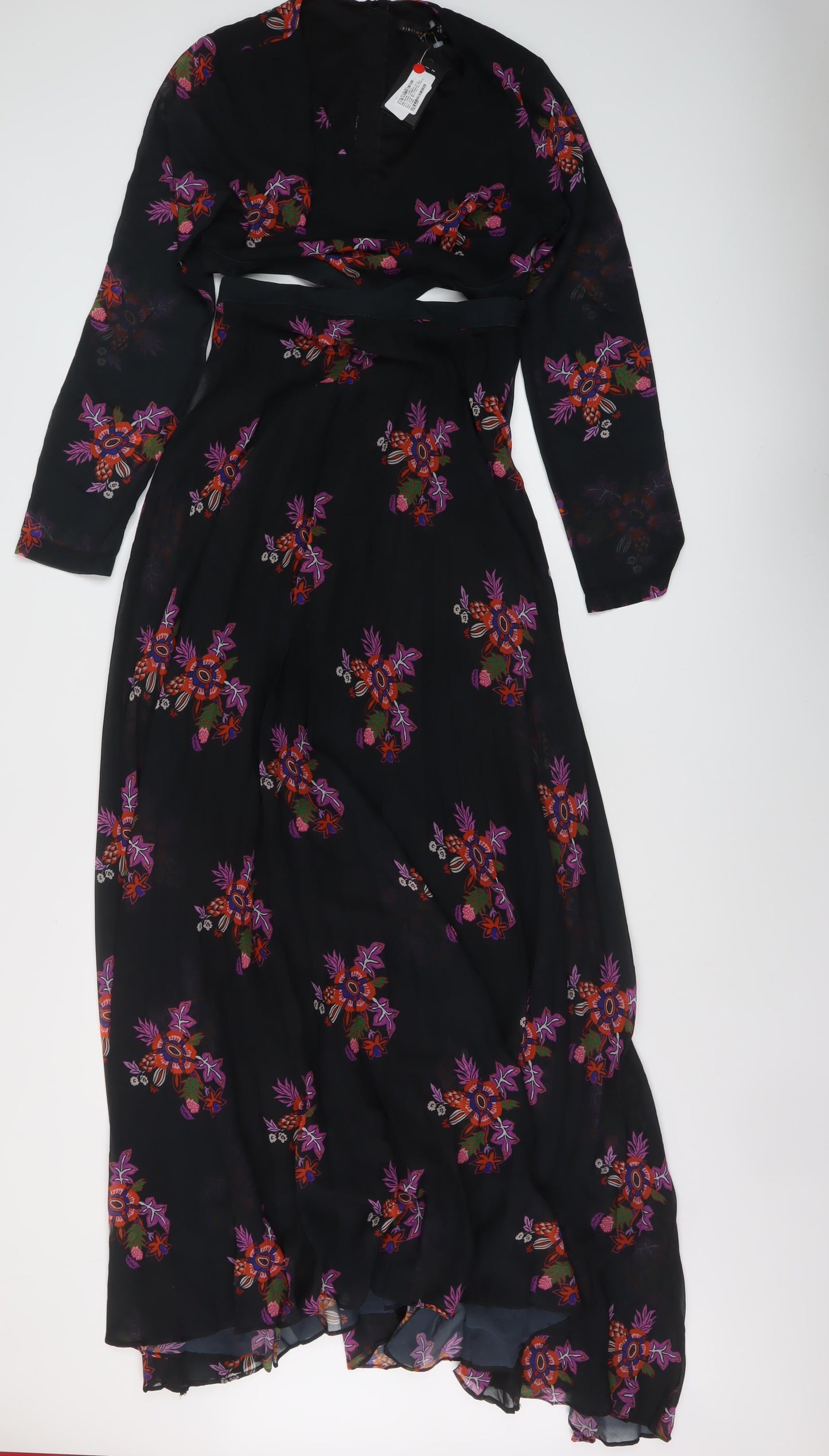 Zibi London Womens Black Floral Polyester Maxi Size 8 V-Neck Zip