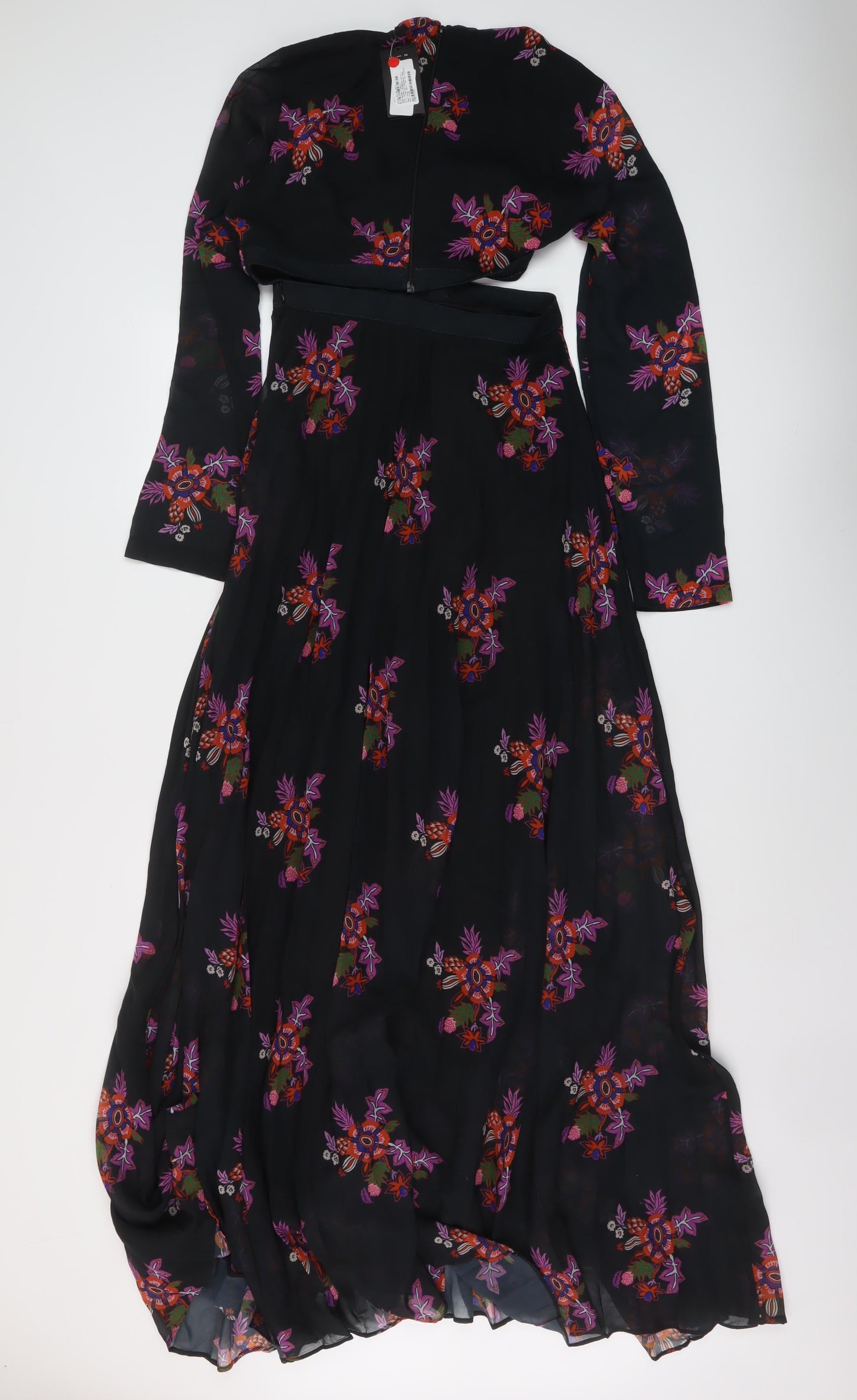 Zibi London Womens Black Floral Polyester Maxi Size 8 V-Neck Zip