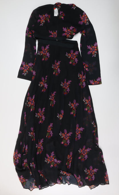 Zibi London Womens Black Floral Polyester Maxi Size 8 V-Neck Zip